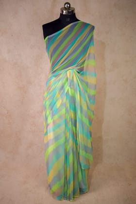 Broad Leheriya Print Soft Chiffon Saree - Elegant Ethnic Charm-Green