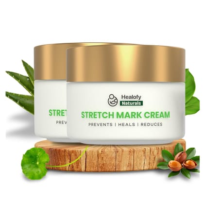 Healofy Naturals Stretch Mark Cream Powered with bio actives | For Pregnancy | Scar removal and Moisturizing Cream, Stretch Mark removal for Stomach, thighs & all body parts (200G, Pack of 2) Healofy Naturals Stretch Mark Cream Powered with bio actives |