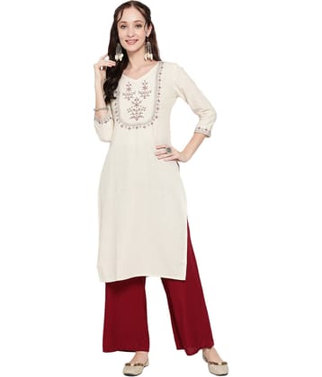 Antaran Cotton Blend Embroidered Straight Women's Kurti - White ( Pack of 1 )