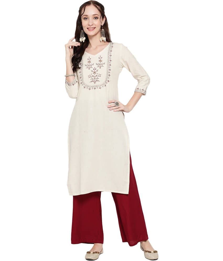 Antaran Cotton Blend Embroidered Straight Women's Kurti - White ( Pack of 1 )