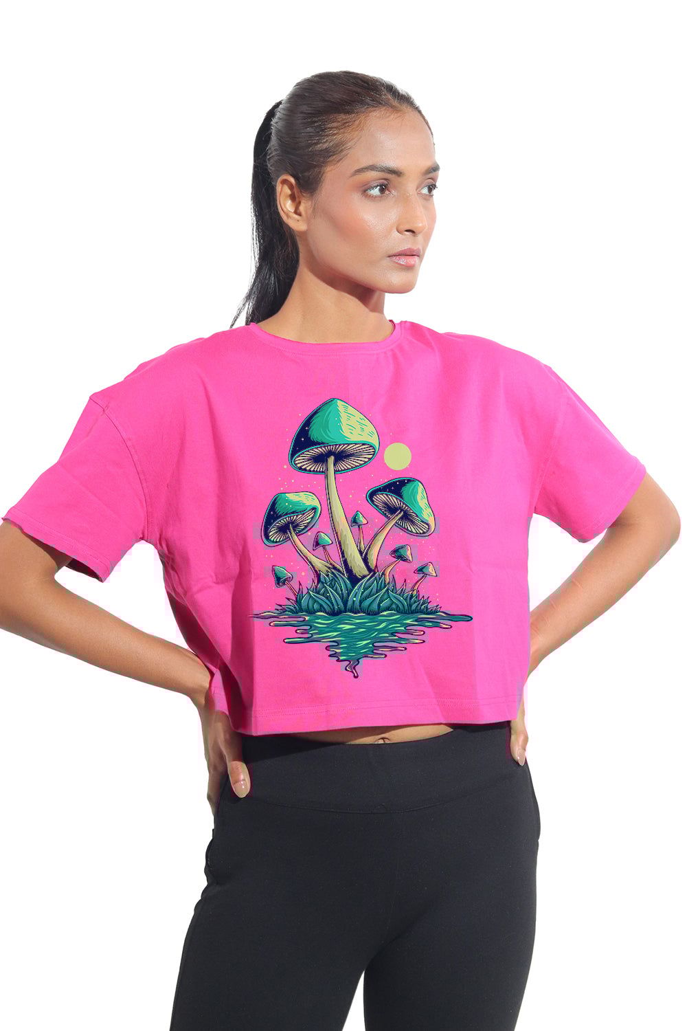 Kinnko Premium Cotton Womens Printed Crop T-Shirt  Magenta