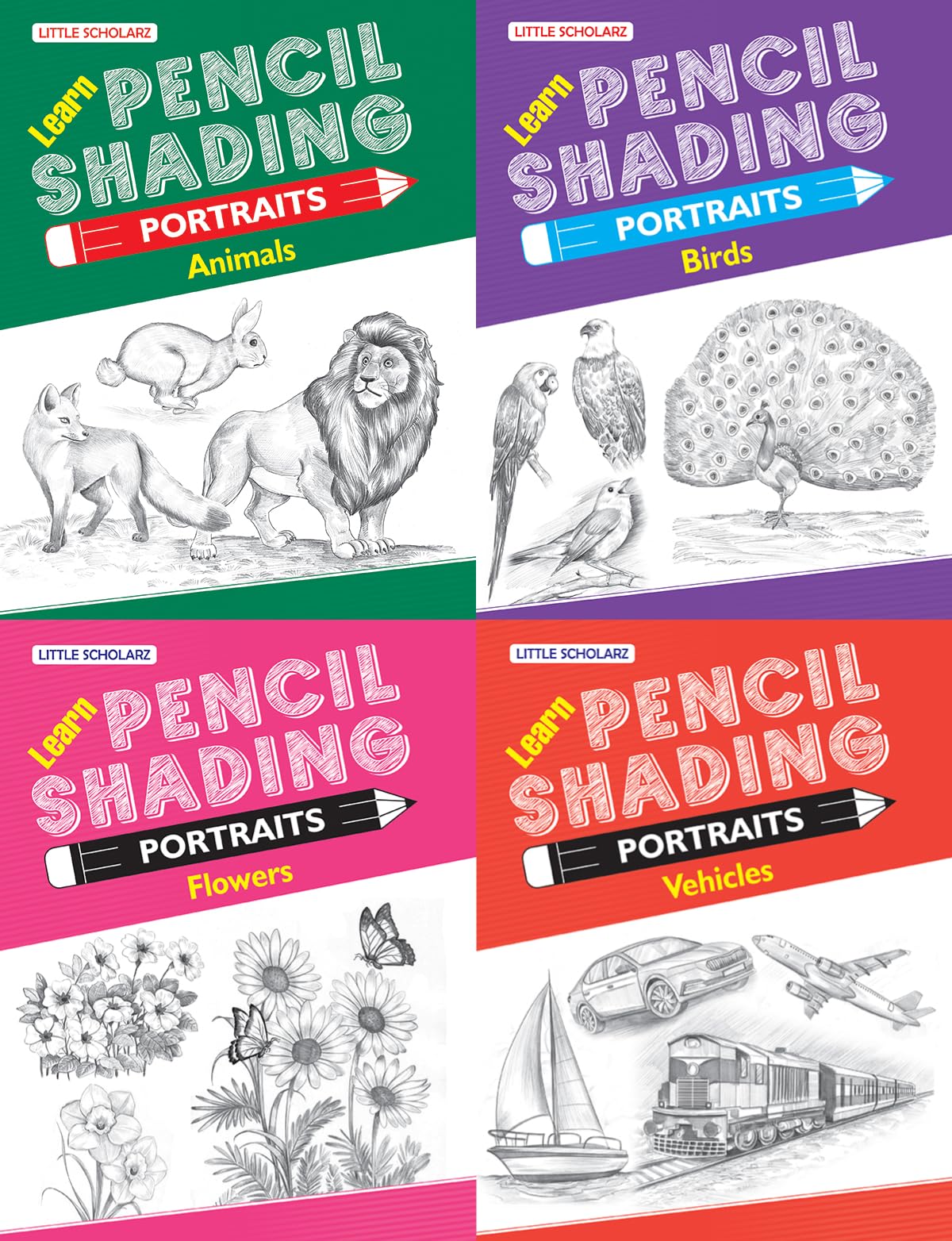 Learn Pencil Shading Portraits - ANIMALS, BIRDS, FLOWERS & VEHICLES [Paperback] [Sep 24, 2023] RPH Editorial Board