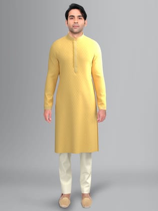 Yellow jacquard Embroidered Kurta-Made To Measure / Only Kurta - No Lowers