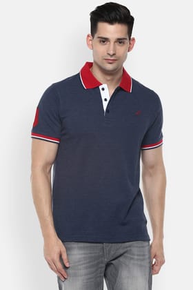 Men's Polo Collar T-Shirt - Navy Melange-Large / Navy Melange