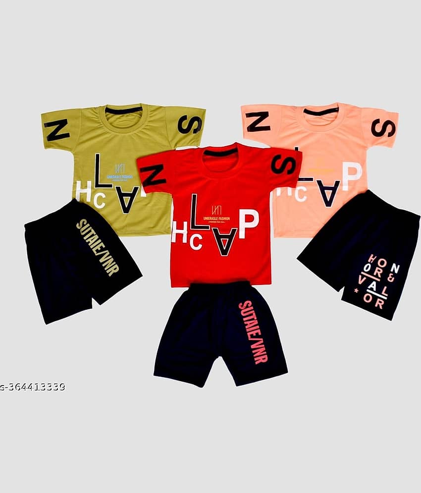 DIAMOND EXPORTER Pack of 3 Baby Boys Cotton Blend T-Shirt & Pants Set ( Multicolor )