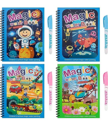 Reusable Magic Water Coloring Books  for Toddlers,  (Pack of 4) Paint with Water Books,Mess-Free Coloring Book,Portable Educational Doodle Drawing Toy,Improving Children's Imagination,Color Perception Gift