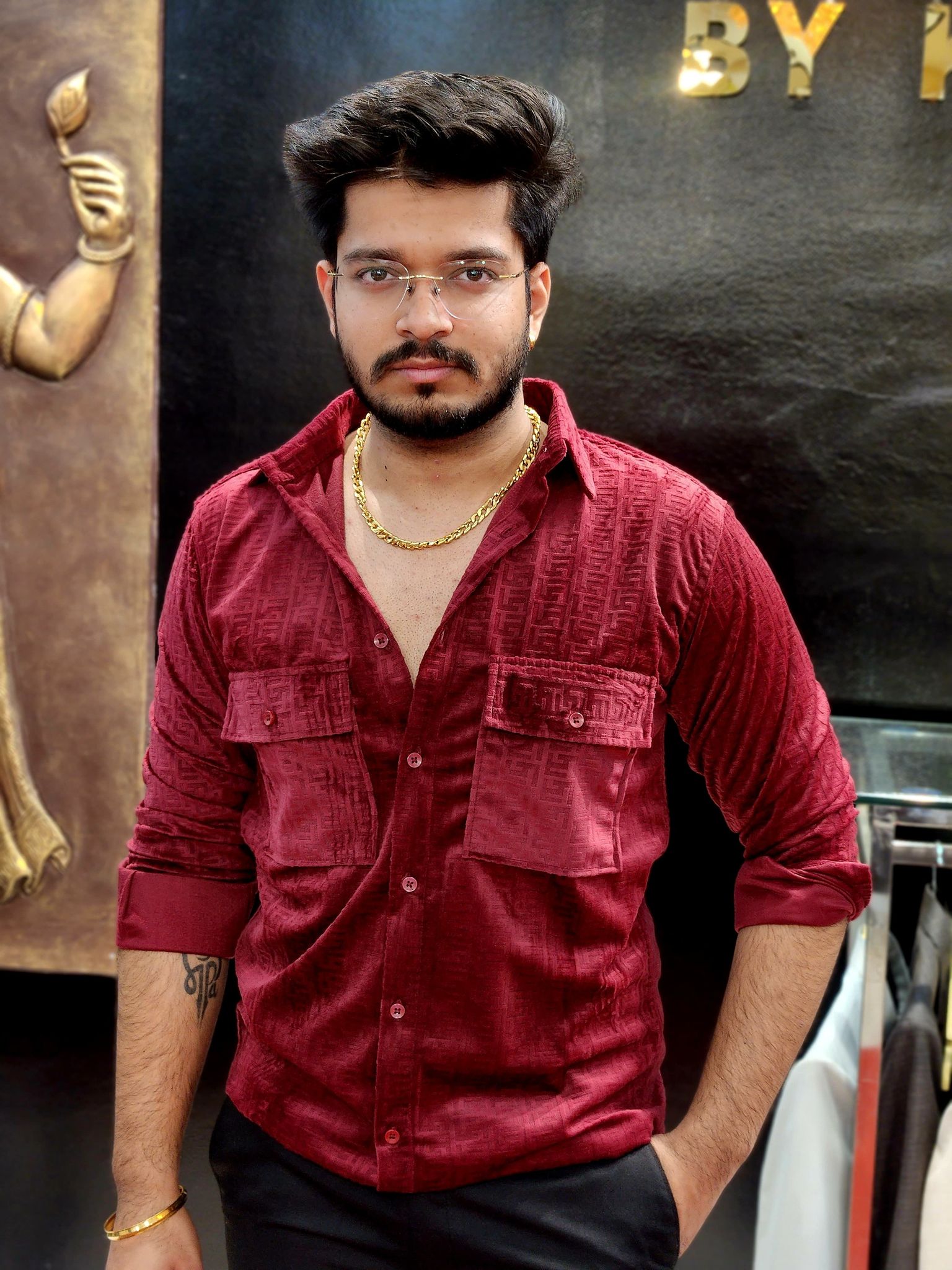 Imported velvet shirt Maroon color-L-40