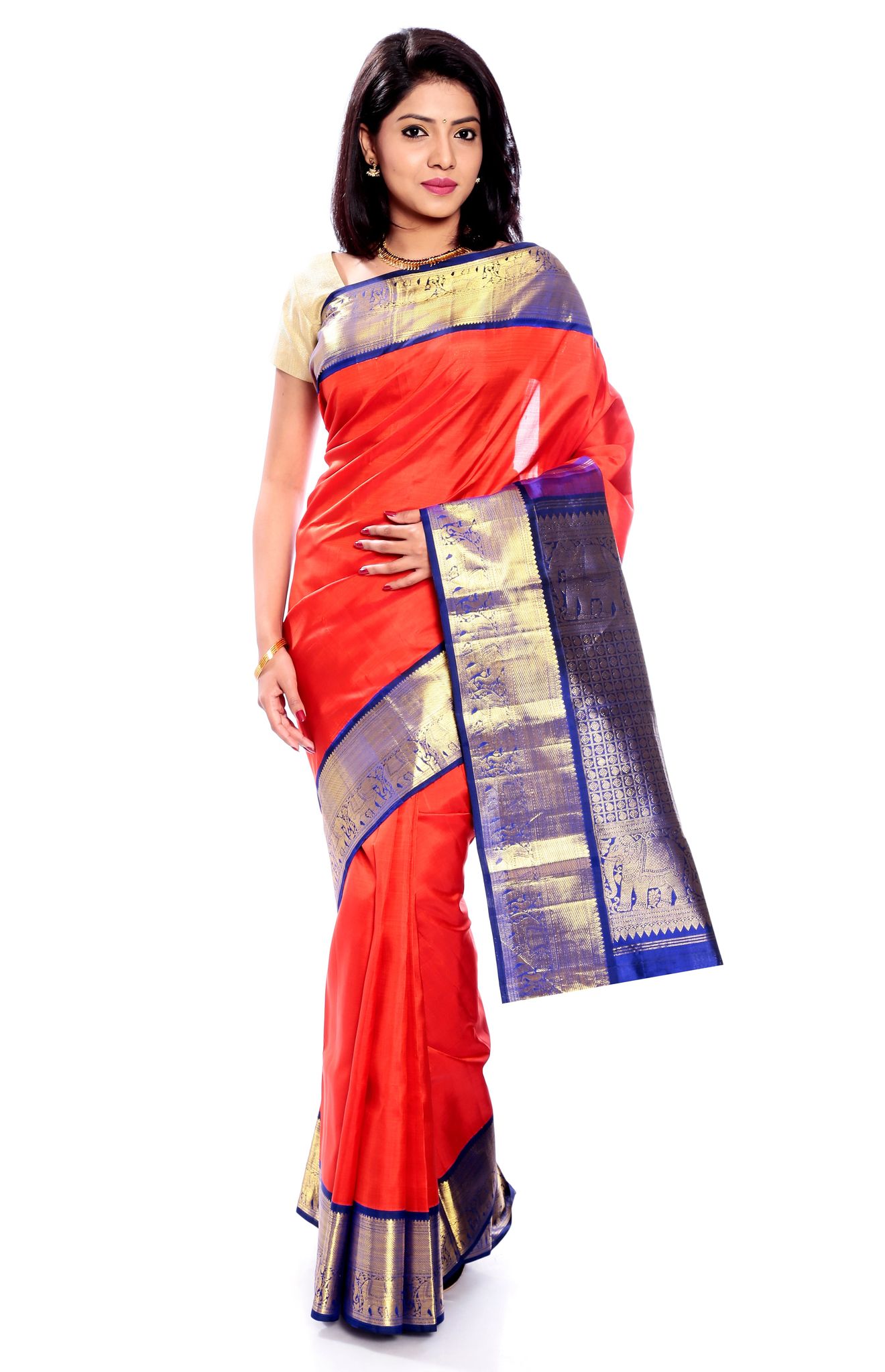 Mandakini -  Indian Wedding Silk Sarees - (Orange ) (MK201)