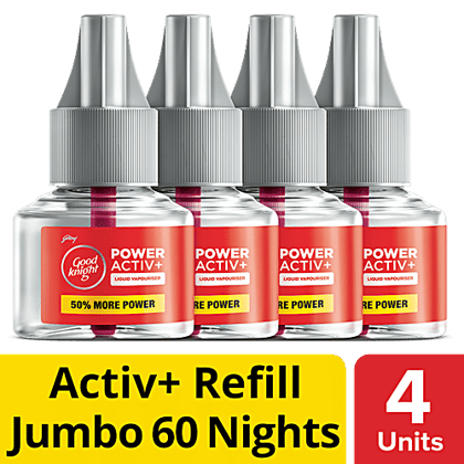 Good knight Power Activ+ Liquid Vapourizer, Mosquito Repellent Refill, 45 ml each Pack of 4