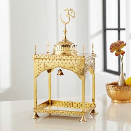 Brass Mandir Temple with Circular Dome � Decorative Home Temple, Height : 19.8 Inch (FMAS311 D)