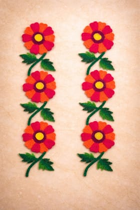 Madhura’s Creations Red & Orange Flower Patti Rangoli | Pack of 2 | Real Rangoli Colours | On Plastic Sheet | Reusable Festive & Pooja Decor