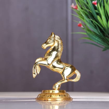 DreamKraft Golden Finish Jumping Horse Metal Statue ( 8.5x6.5x12 cm, Gold)