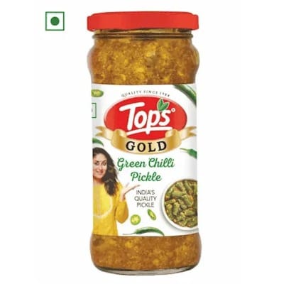 tops gold green chilli pickle 375 gm