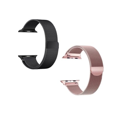 iWatch Melanese Mesh Strap Black & Rose Pink (Combo) - SELECT MM- WrapCart iWatch Melanese Mesh Strap Black & Rose Pink (Combo) - SELECT MM- WrapCart - 38/40/41 MM