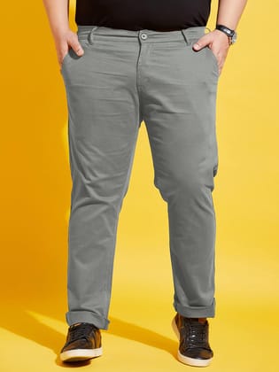 Men Plus Size Lepton-Grey Solid Trouser - 8XL