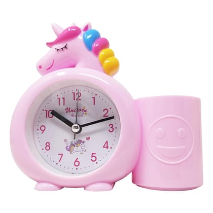 BREEPREE Unicorn Table Alarm Clock with Pen Pencil Stand Pink