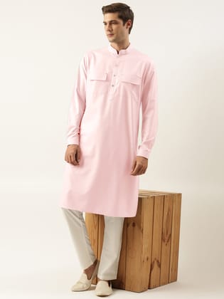 Baby Pink Pure Cotton Pathani Kurta Set with Patch pocket-XS/36 / Pathani Pajama set