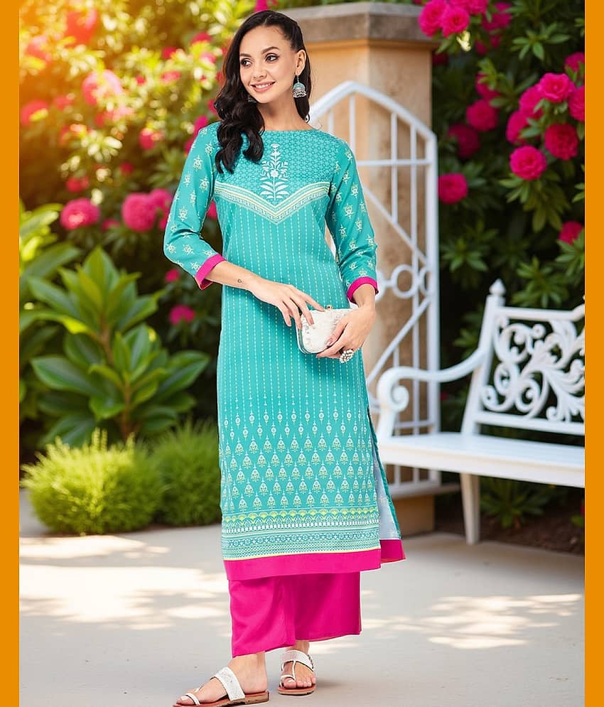 Pannkh - Blue Rayon Flex Women's Straight Kurti ( Pack of 1 )