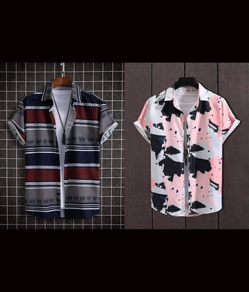 Qlonz store Elastane Regular Fit Printed Half Sleeves Men's Casual Shirt - Multi ( Pack of 2 )