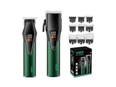 VGR V-677 Professional Salon Hair Clipper & Trimmer Combo Set Trimmer 440 min Runtime 13 Length Settings (Green, Black)