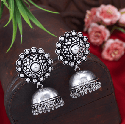 Silver Plated Trendy Antique Jhumki Earring- AER 3575