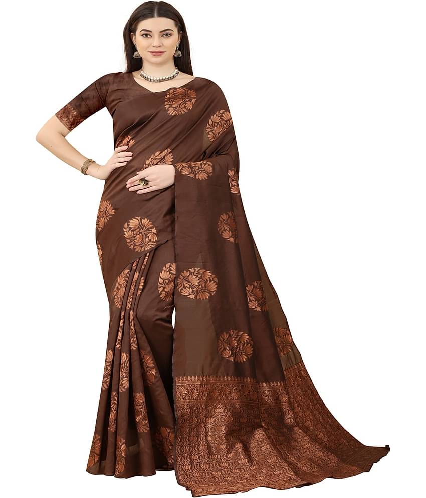 NENCY FASHION Banarasi Silk Embellished Saree With Unstitched Blouse Piece ( Green )