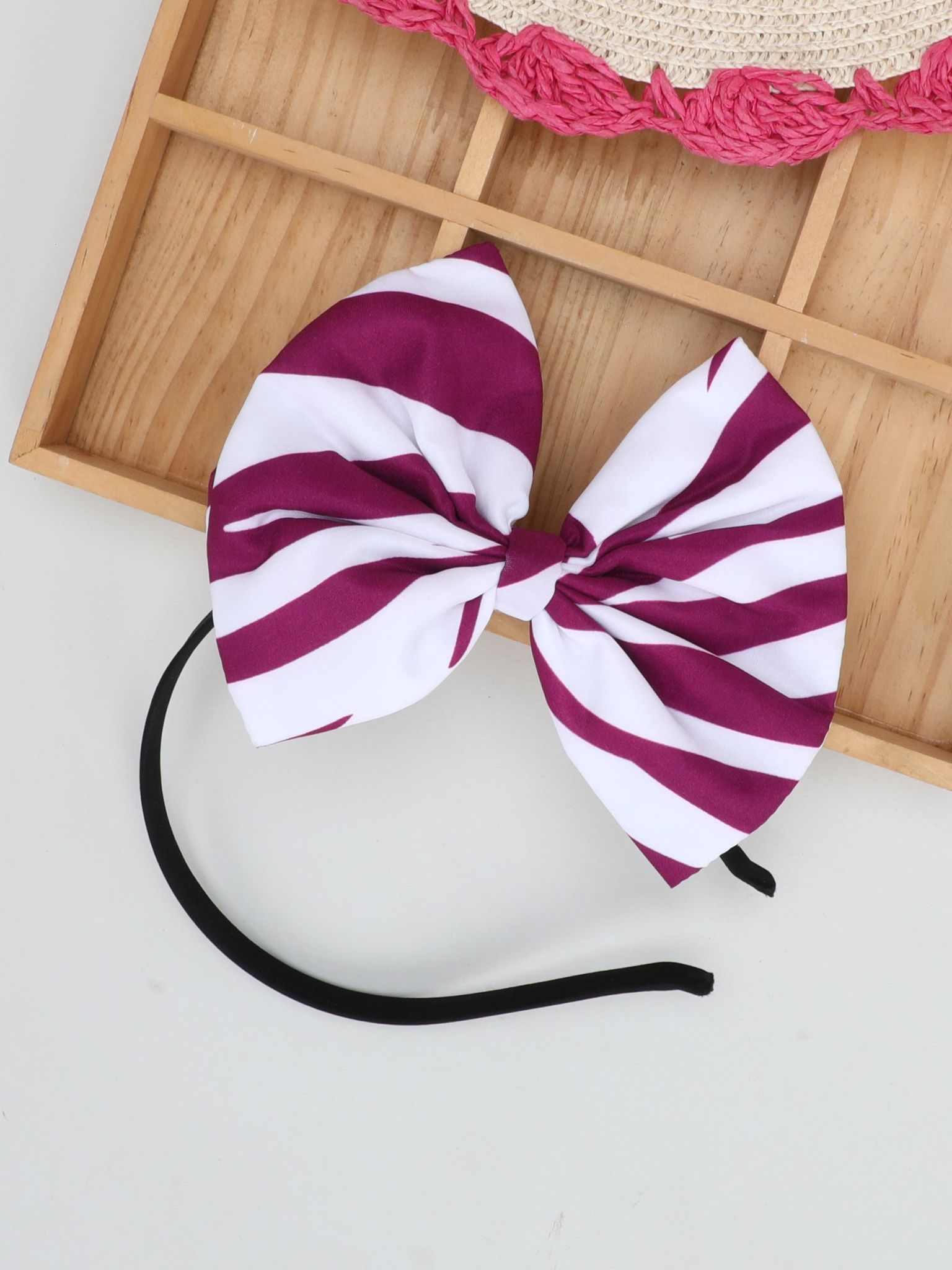Zebra Bow Hairband- Magenta-one Size / Beige