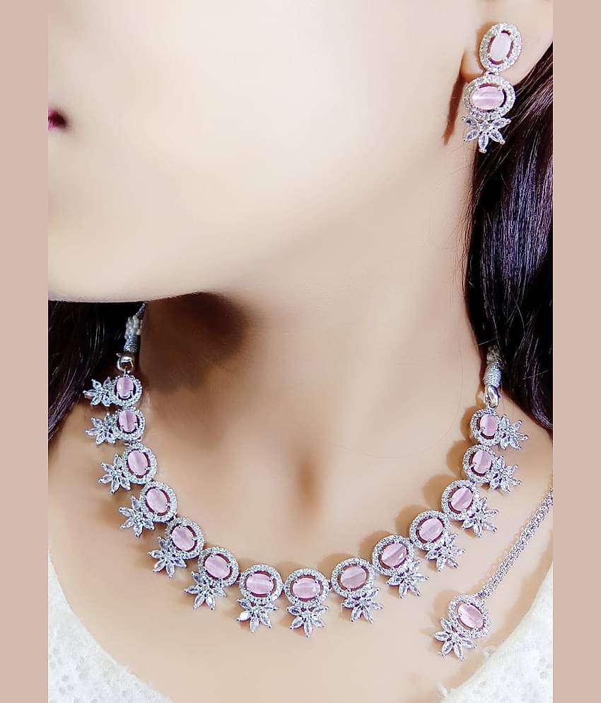 Ladymania Pink Alloy Necklace Set ( Pack of 1 )