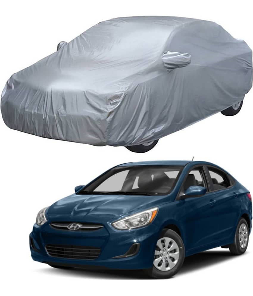 Autoretail Silver Color Car Cover With Mirror Pocket Polyster For Hyundai Accent