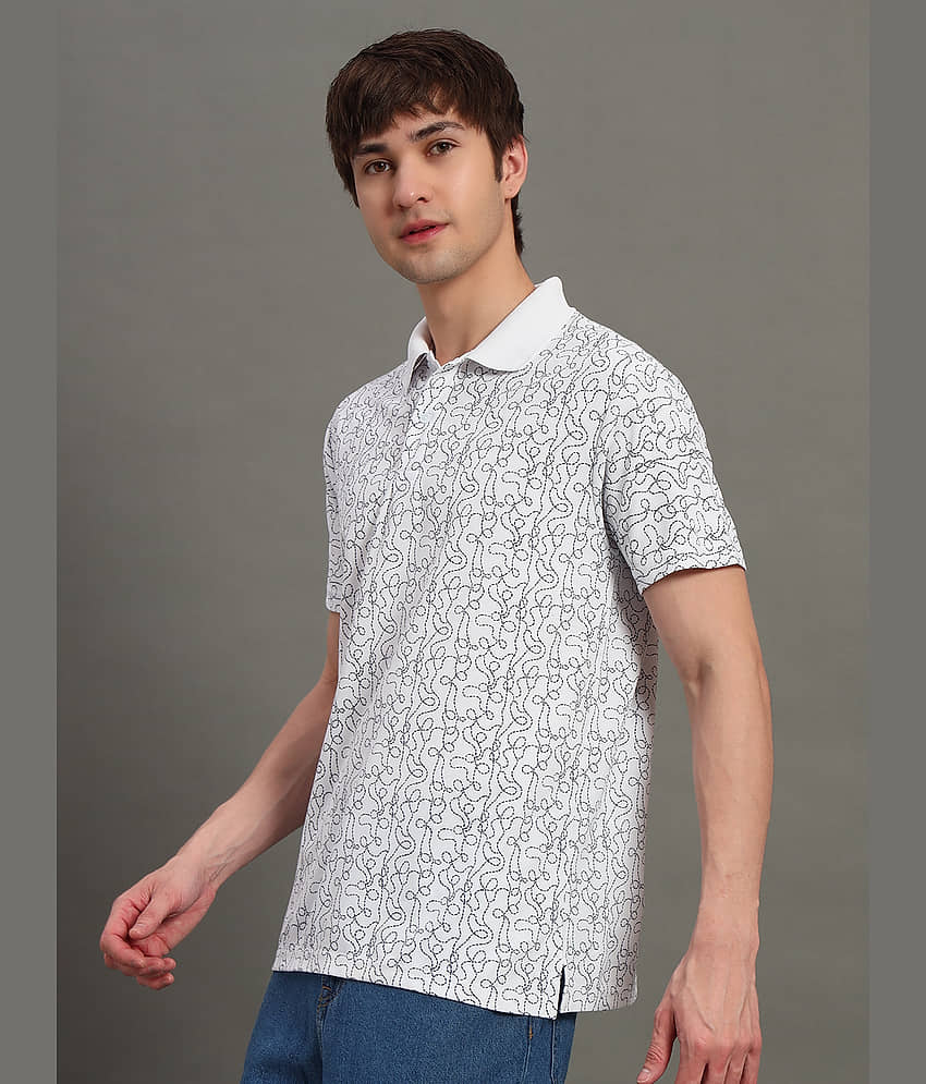 GET GOLF Men Cotton Blend Regular Fit Printed Polo T Shirt ( Indigo )
