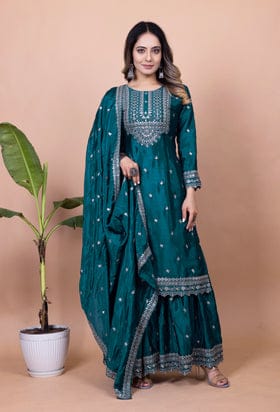 Designer Suit Sharara And Dupatta With Sequence Embroidered Work
