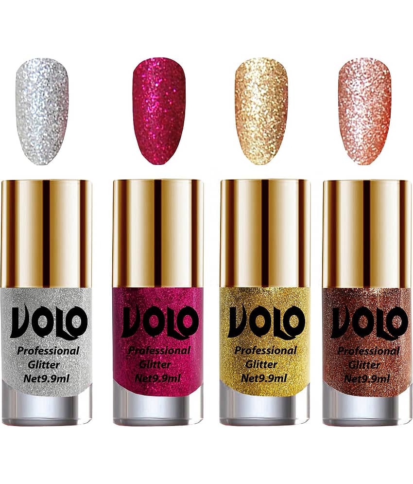 VOLO Professionally Used Glitter Shine Nail Polish Silver,Magenta,Gold Pink Pack of 4 39 mL