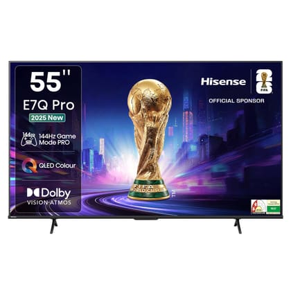 Hisense 139 cm (55 Inches) 4K Ultra HD Smart QLED TV | Dolby Vision Atmos, HDR10+ Adaptive | 144 Hz Game Mode Pro | AI 4K Upscaler | VIDAA OS | 55E7Q PRO (Charcoal Grey) Hisense 139 cm (55 Inches) 4K Ultra HD Smart QLED TV | Dolby Vision Atmos, HDR10+ Ad