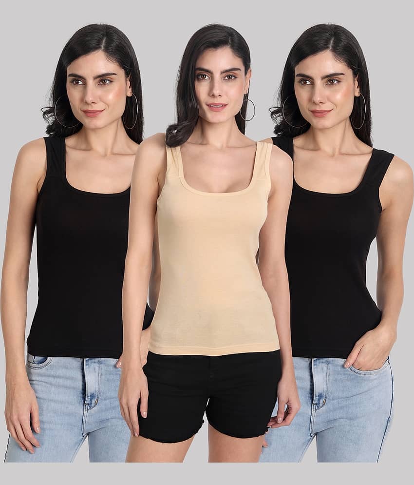 AIMLY Cotton Camisoles - Black Pack of 3
