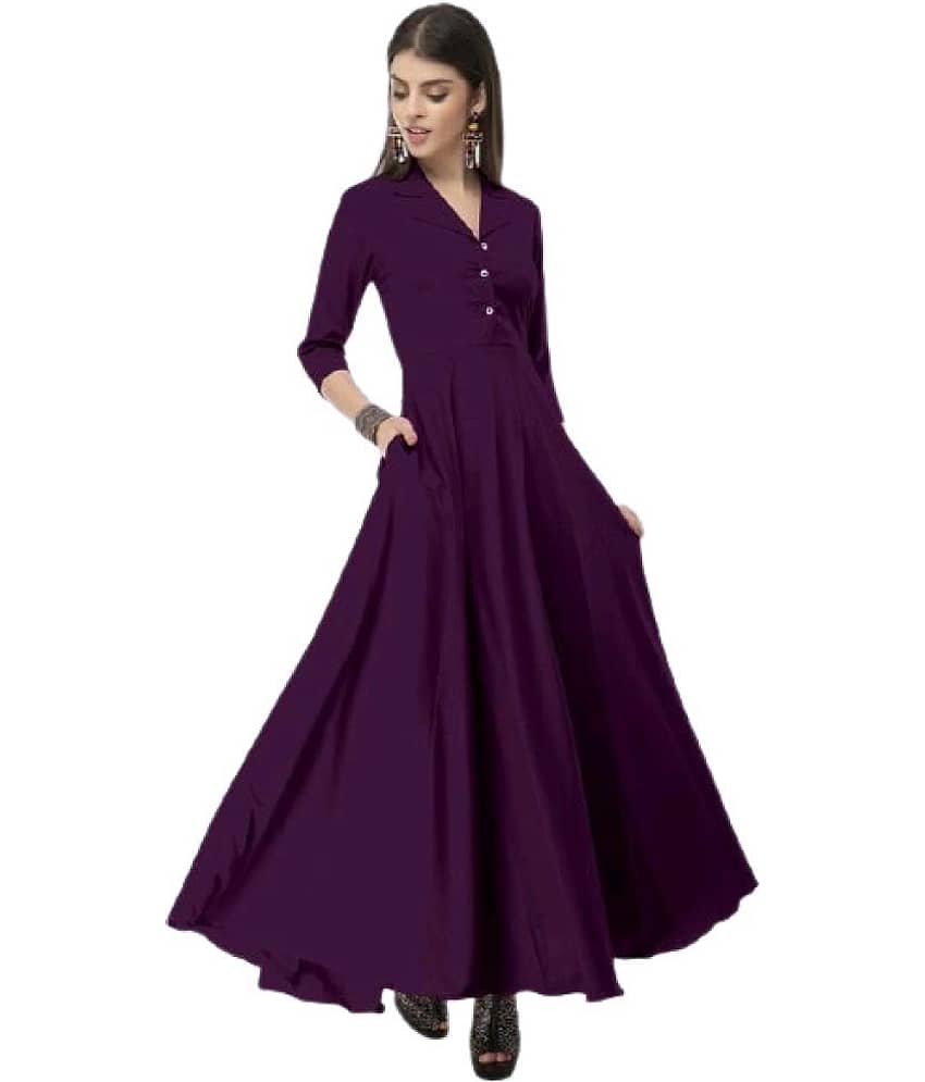 Rudrakriti Women Crepe Solid A-line Dress ( Purple )