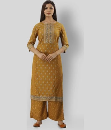MAUKA - Gold Straight Rayon Women's Stitched Salwar Suit ( Pack of 1 )