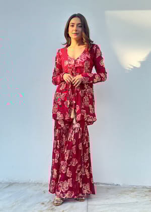 Rani pink and gold sharara set-Pink / XS