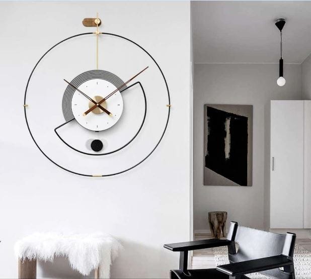 Round stylish cosmic luxe wall clock in the celestail creation| Gray and white