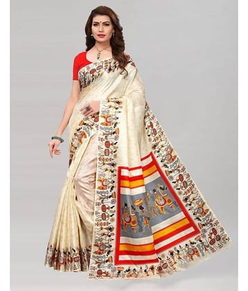 Samah Silk Printed Saree With Unstitched Blouse Piece ( Off White )
