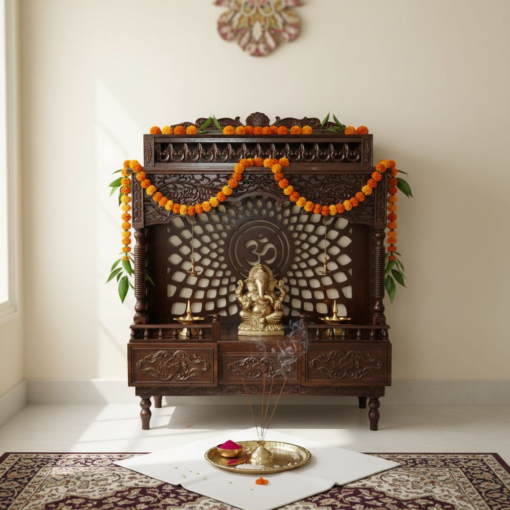 Handicraft Floor Wooden Mandir Temple Art Work - Pooja Needs | Buy online on ZillyBuy