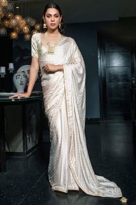 White Satin Viscose Saree