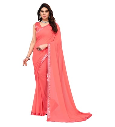 Women's Embellished Dyed Printed Bollywood Georgette Saree with Blouse (Peach)