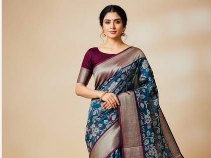 Mangalgiri Silk Floral Blue