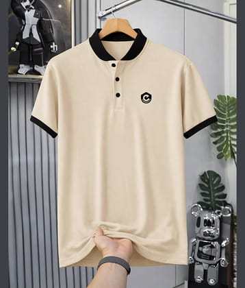 Eyebogler Men Polyester Regular Fit Solid T-Shirt ( Beige )