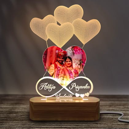 3D Customized LED Heart Infinity Photo Lamp| HD Digital Photo Frame with Customized Name & Date| Wedding Anniversary Gift for Couple, Wife, Husband. Warm White-Warm White
