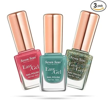 Seven Seas Easy Gel Nail Polish | Quick Dry Gel Nail Polish, Pack of 3 (Combo-10, 30ml)