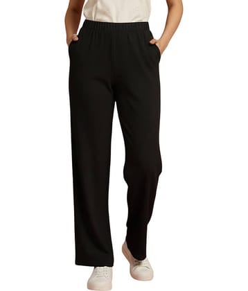 DE TRENDZ Women Cotton Blend Wide Leg Trousers ( Black )