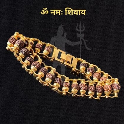 Original Paanch Mukhi Modern Golden Rudraksha Bracelet 24 beads With Gold Plating.