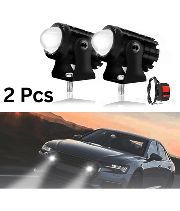 Aksmit (Pack Of 2, with Turn On/Off Switch) Mini Driving Fog Light Lamp Projector Lens Spotlight Led Motorcycle Headlight Dual Color Motorbike Lighting System