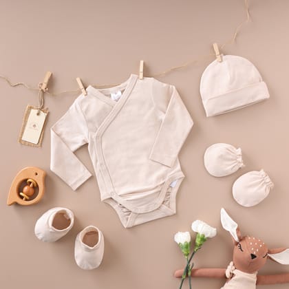 Poshaak Overlap Baby Bodysuit-Bleach Sand / 0-3 months with Cap Mittens and Booties